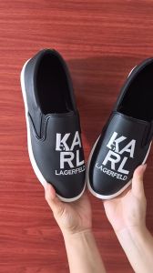 Giầy Slipon Karl Dân chơi Logo Thêu Chữ Ký LA - Giày Karll Ông Già Đeo Kính - Đế Cao Su Khâu Quanh Đế