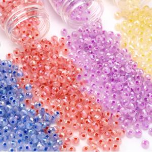 120Pcs 4mm High-Quality Glass Seed Beads Round Faceted Iridescent Loose Spacer Beads for DIY Jewelry Necklace Bracelet Earring