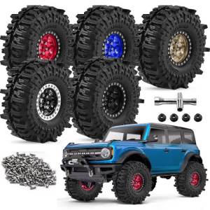 4pcs Metal 1.9 inch Beadlock Wheel & Tire with 12mm Hex for 1/10 Axial SCX10 II III D90 TRX4 RC4WD Redcat Gen8 RC Crawler Car