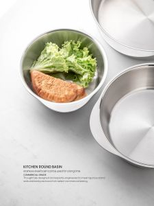 Thickened 304 316 Stainless Steel Basin with Handle Special Thickened Soup Basin Vegetable Basin Hot Pot Basin European Style round Shape