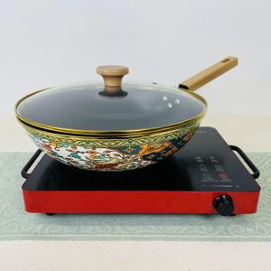 Nano Micro Ceramic 31cm Enamel Wok Non-coated Fragrant Non-stick Pot Modern Simple Style Stove And Induction Cooktop Universal