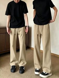OUMULONG | Quần Tây Mỏng Màu Be Nhanh Khô Đùi Rộng Phong Cách Thường Ngày
