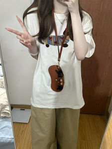 Retro Hong Kong Style Pure Cotton Short Sleeve T-Shirt Women Summer Fun Dachshund Dog Loose Top Trendy Casual round Neck