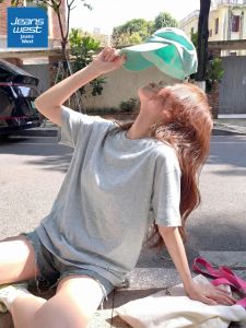 Jeanswest | Grey Short Sleeve T-shirt 2026 Summer Casual Loose Cotton Top