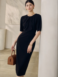 Roey s house | Elegant Business Smart Casual Body Shaping Pleated Mid Length Dress
