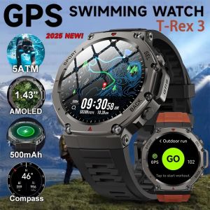 2025 New Outdoors T-Rex 3 Military GPS Smart Watch 5 ATM Waterproof Built-in Dual-band GNSS Compass Swim Sport Smartwatch Men
