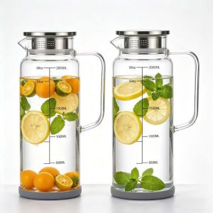 JUSTINLAU | JUSTINLAU 1/2Pcs Water Jugs 2L Transparent High Borosilicate Glass Cold Water Kettle with Handle& Lid Household Juice Milk Jug