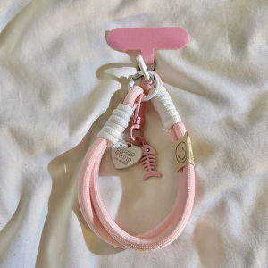 Cute Cat Heart Shaped Nylon Lanyard Mobile Phone Case Anti-fall Keychain for Apple Huawei Xiaomi Oppo/Vivo Portable Wristband Earphone Cover Bracelet