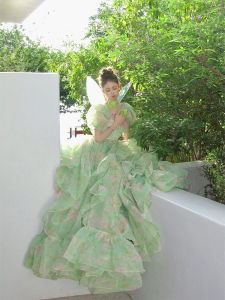 Green Tailored Princess Style Dress Womens Heavy Bubble Sleeve Escape Princess Puffy Skirt Birthday Dress Adult Ceremony