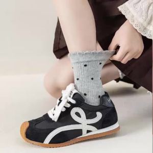 5Pairs/set Kids Socks For Girls Spring Autumn Soft Cotton Polka Dot Childrens Socks Fashion Kids Sweet Cute Knitted Socks 2-12Y