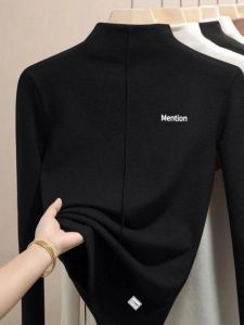 Black Dralon Half Turtleneck Bottoming Shirt Womens Autumn and Winter New Arrival Thickened Inner Wear Long Sleeve T-shirt Heattech Western Style Top