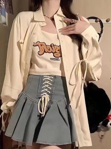 Summer Womens Long Sleeve Oversize Shirt Loose Casual Sun Protection Top Versatile Lazy Style Tie Dye Commute Polyester Fiber