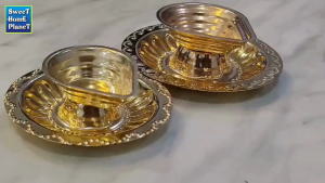 Brass Oil Diya With Engraved Plate Oil Lamp for Prayer Room Poojai Religious Decoration & Home Decor