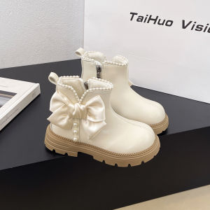 Princess Girl Martin Boots Childrens Autumn Winter Short Boots Spring Summer Fashionable Butterfly Knot Leather Boots