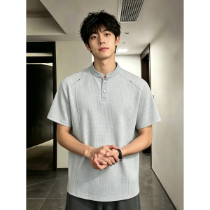 OUMULONG | Honeycomb Embroidery Short Sleeve Mens T-Shirt Quick Dry Breathable