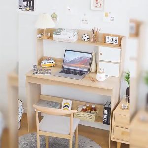 BMZAR- Meja belajar Modern Computer Study Table With Book Shelf Office Writing Desk with Storage Rack Meja