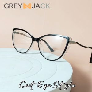 Grey Jack Frame Kacamata Model Cat Eye Bold Ringan Stylish Fashion Wanita Bahan TR+Metal Bisa Minus 7844