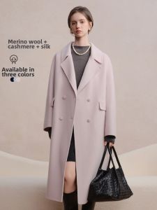 DUSHU | Slim Long Fitting Swan Coat with Double-Breasted Lapels