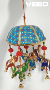Handmade Rajasthani Multicolor Elephant Umbrella Toran Door Hanging for Home Decor Entrance Wall Decoration & Festive Gift(Size- 13 Inch | Pack of 1)