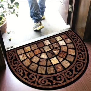 VIKAMA American Retro Semi-Circular Door Mat Anti-Slip Wearproof Welcome Rug for Porch Kitchen Bedroom Living Room Home Decor