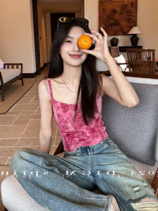 Childlike Dew Slim Fit Velvet Tank Top for Women Open Back Summer Style Printed Short Sleeve Work Clothing