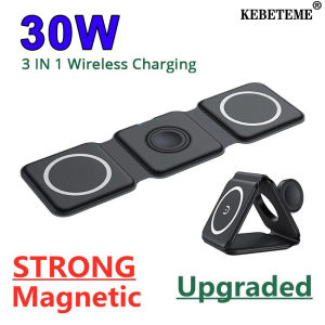 KEBETEME 3 in 1 Ma-gnetic Wireless Charger Stand 30W Foldable Fast Charger For Phone