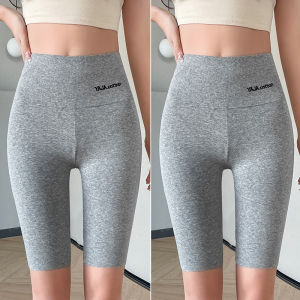 High-Waist Black Pure Cotton Five-Point Bottoming Leggings for Women Ideal for Yoga and Cycling in Summer Thin Section and Elastic