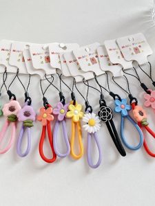 Ins Fresh Style Daisy Flower Woven Nylon Anti-Fall Mobile Phone Lanyard Ring Buckle Small Hanging Ring Digital Accessories