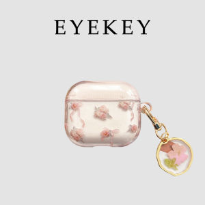 Eyekey Pink Rose Flower Wireless Bluetooth AirPods pro 3 Case Shell  Earphone Protective Cover Soft Silicone Girl Style