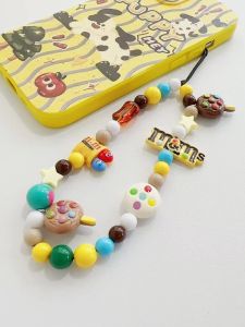 New Simple Dopaamine M Bean Resin Beads Lanyard Mobile Phone Chain Key Holder Bag Charm Korean Style Digital Accessories