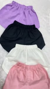 DhadomKids - Celana Pendek Anak Polos Laki Laki & Perempuan Usia 1-8 Tahun Bahan Katun Linen - Ukuran S-XL - Lebar Pinggang Dapat Disesuaikan (Export)