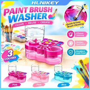 HLINKEY 4 In 1 Paint Brush Cleaner Water Dispenser Portable Art Washing Station With Palette And Pen Holder For Watercolor Acrylic Painting Supplies Pink Blue Rose Red 21.5cm Height