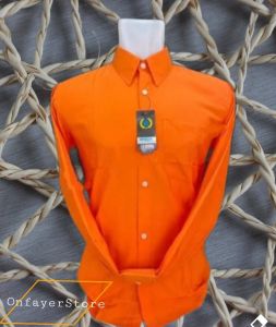 Wendya.T Kemeja Formal Reguler Warna Orange✓Kemeja Pria Polos Lengan Panjang
