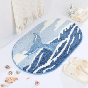 VIKAMA Jellyfish Bath Mat Cute Non-Slip Soft Absorbent Plush Shower Rug Underwater Floor Mat for Home Decor