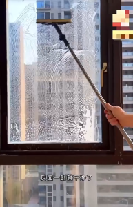 2-in-1 Adjustable Window Squeegee with Groove BrushLong-Handle Double-Sided Glass Cleaning Tool for High-Rise Windows