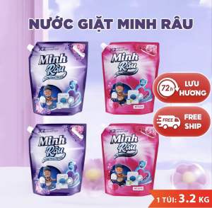 Combo 4 Túi Nước Giặt Minh Râu Hương Lavender/ hoa hồng - Giặt Xả 2 trong 1 - 3.2kg/1 túi