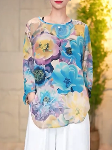 QINGNAER | Unique Print Loose Long Sleeve Shirt