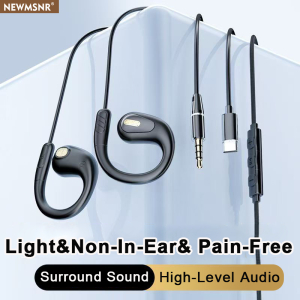Newmsnr | Clip-on Type C&3.5mm Wired Control Headphones 9D Surround Sound Earbuds Sports Gamer Headset ENC Earphones in HD Mic For Samsung