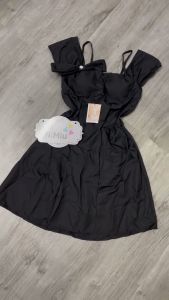 Đầm thời trang nữ mặc đi chơi chất cotton lạnh có mút trễ vai dây lệch 1 bên vai váy xoè xếp ly 2 màu đen và trắng