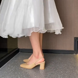 [JESSICASTORE] korean fashion casual  with leather material heels for women Womens Elegance Casual High Heels Sandals Cone High Heels Temperament Wedding High Heels#121