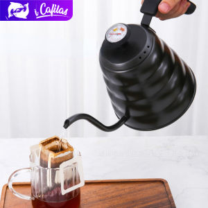 【i Cafilas】1.2L กาดริปกาแฟ ที่ดริปกาแฟ สเตนเลส มีที่วัดอุณหภูมิ กาดริป กาต้มกาแฟ กาดริปกาแฟสด วัสดุเคลือบผิว3ชั้นป้องกันสนิมอย่างดีพิเศษ สวยงาม คงทน Drip Coffee Kettle