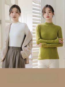 MiiOW | Áo sơ mi dài tay nữ cổ cao bằng lông cừu dày dặn thời trang thu đông phong cách Hàn Quốc dáng ôm vừa vặn