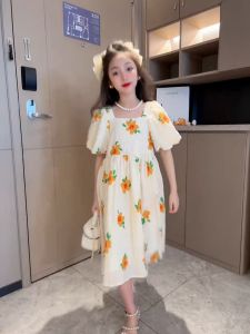 dress anak 2-8thn 100% sesuai import korea style terusan gaun pesta anak perempuan orange jeruk katun