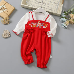 Princess Style Baby Romper Outfit Cotton Long Sleeve Newborn Clothes Set Autumn Spring Cute Hanfu Baby Girl Full Moon Going out Clothes