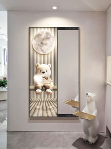 Cream Style Push-Pull Full Body Mirror Hallway Invisible Full-Length Mirror Decorative Hanging Painting Bear Bedroom Hidden Dressing Mirror