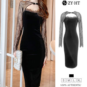 ZYHT EraVogue เดรสผู้หญิง เดรสผู้หญิง เดรสแขนยาว เดรสกำมะหยี่ เดรสไฮโซ เดรสวินเทจ เดรสออกงาน เดรสปาร์ตี้ เดรสฝรั่งเศส