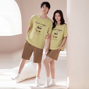 Miiow | Couple Sleepwear Short Sleeve Loose Fit Cotton Pajamas Men Women Summer Home Clothes Pure Color Plus Size MiiOW Cat Person