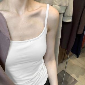 Pure Cotton White Strap Vest Women Summer Inner Match Beautiful Back Bra Integrated Underwear Pad Outerwear Shirt