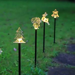 5PC/Set Solar Powered Christmas Tree&Santa Claus Lights Warm White LED Garden Stake Lights Outdoor Yard Lawn Holiday Decorations