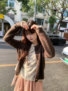 Hollyii Korean Style Sweet Button round Neck Knitted Sweater Womens Loose Fit Long Sleeve Cardigan Soft Gentle Style 2025 New Arrival